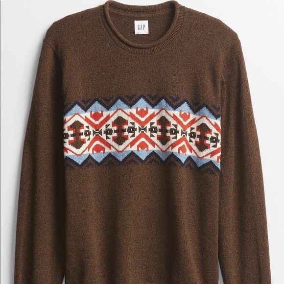 Gap Mens Fair Isle Crewneck Ski Sweater Pullover XL XXL Southwestern Brown NWT - Picture 3 of 7